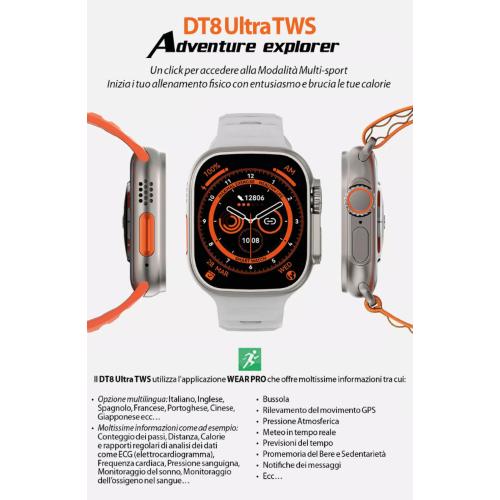 iaqua dt8 ultra smartwatch tws arancione
